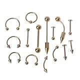 15Pcs Body Jewelry Set Stainless Lip Nail Tongue Eyebrow Nail Navel Ring Body Piercing Jewelry Gold Stylish Nice processing