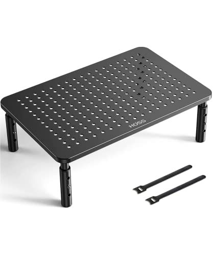 HOSS® Monitor Stand For Desk -Three Level Height Adjustable with Cable Management, For Monitors 24″,27″,29″ and 32″ Inch | Laptop | iMac | PC | Printer | Desk Organizer (Black) (Monitor Stand -1 Pack)