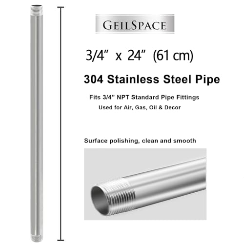 GeilSpace 3/4" x 24" Stainless Steel Pipe, 304 Pipe Nipple Fits Standard 3/4 Inch Threaded Pipes and Fittings, DIY Industrial Metal tube (2 PCS) by GeilSpace - Image 3