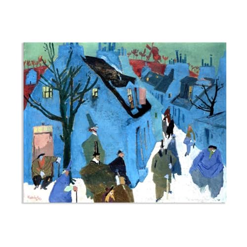 Tableau Lyonel Feininger reproduction de peinture à l'huile crépuscule village salon 90x70cm