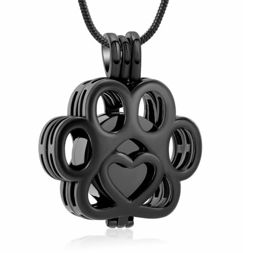 Collar para cenizas con mini urna protectora y colgante de pata negra