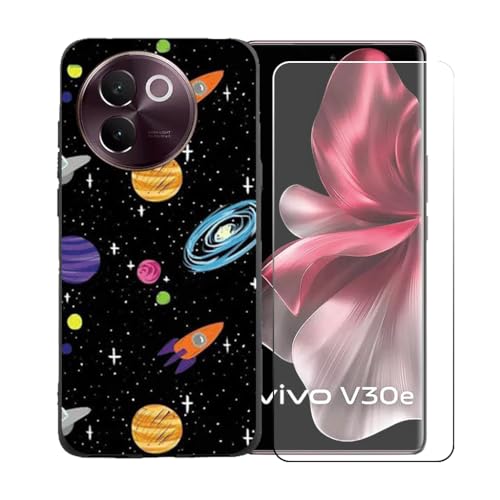 LCEHTOGYE �K�p Vivo V30E 5G+�����K���X�X�N���[���v���e�N�^�[�p�P�[�X�A�K�p Vivo V30E 5G(6,78")�ƌ݊����̂���u���b�N�\�t�gTPU�V���R���Q���P�[�X�ی�J�o�[ BST2
