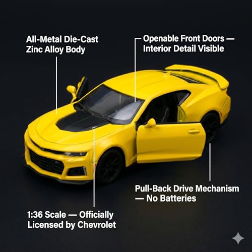 Image of Wizplex Kinsmart Chevrolet Camaro ZL1 1:36 Scale Officially Licensed Die-Cast Metal Car Model - Pull-Back Action Openable Doors Collectible Toy for Kids & Collectors