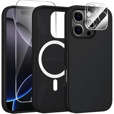X-level 3 in 1 for iPhone 16 Pro Case,Compatible with MagSafe,Screen Protector and Camera Lens Protector,Silicone Protective Cover,Shockproof Slim Magnetic Case for iPhone 16 Pro(Black) Cover