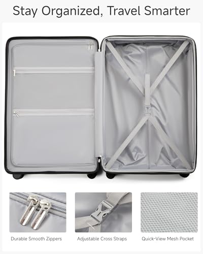 LUGGEX 3 Piece Set Luggage with Spinner Wheels, KVC Polycarbonate Expandable Hard Shell Suitcase (EX-Core, Charcoal Metallic, 3 Piece Sets)