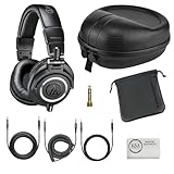 Audio-Technica ATH-M50x Professional Studio Monitor Headphones | Black Bundle with Full Sized Hard Body Headphone Case and Microfiber Cleaning Cloth (3 Items)