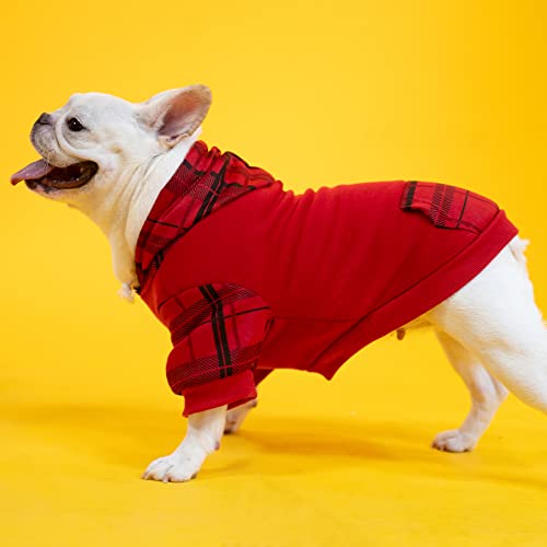 Pupteck Classic Plaid Dog Hoodie - Soft Warm Pet Sweaters Coats For Small Medium Dogs Indoor Outdoor Wear, Dog Winter Clothes With Hood And Pocket #TOP2