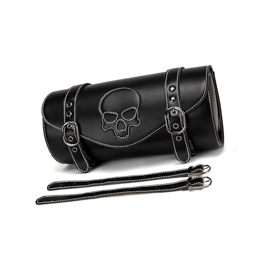 Sac de rangement moto en polyuréthane vintage pour guidon et fourche avant design tête de mort
