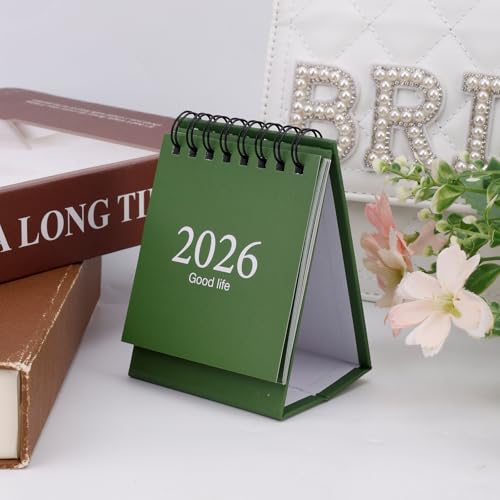 Mini Desk Calendar 2026-2027, January 2026 to July 2027 19-Month Standing Flip Small Desktop Calendar with Twin Wire Binding & Stickers for Home Office & School (Green) - Image 6