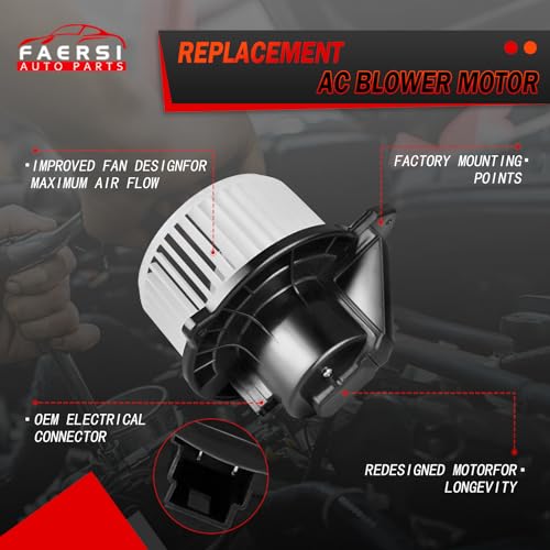 FAERSI 700012 ABS Plastic Heater Blower Motor with Fan Cage Compatible with 2002-2008 Dodge Ram 1500, 2003-2009 Dodge Ram 2500 3500, 2009-2010 Dodge Ram 4500, 2002-2004 Jeep Grand Cherokee PM9198