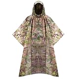 Military Rain Poncho, Camo Hunting Raincoat, Tactical Poncho Shelter, with Pocket, Waterproof, for Hiking Camping Emergency