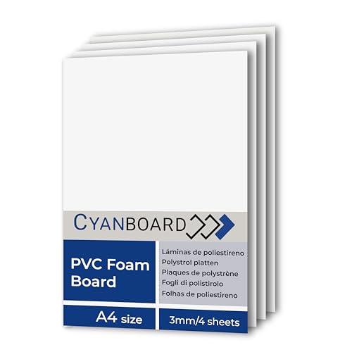 Cyanboard, 4 placas de PVC expandido 3mm A4 (297 X 210mm) blanco mate, PVC espumado.