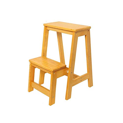 Taburete escalera de madera maciza portátil 2 escalones para cocina 2
