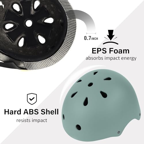 OUWOR Youth Skateboard Bike Helmet for Boy and Girl, Lightweight Adjustable, Multi-Sport for Bicycle Skate Scooter (Misty Blue, Medium) - Thumbnail 2
