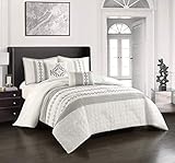 Picture of Grand Avenue White King Size Comforter Set, Embroidery 5 Piece Bedding Set, Ultro-Soft Comforter, Bedskirt, Pillows & Shams, Home Decor