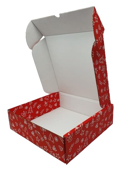 iDEALS UK PACKAGING LTD folding gift boxes with lids, shipping boxes gifting postal boxes cardboard boxes 250 x 250 x 75mm (10'' x 10'' x 3'') small parcel - Pack of 10 (Christmas Printed) โ image 1