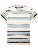 Funny World Striped Shirt Men Cotton Short Sleeve Beige Striped T Shirts Casual Basic Tee, 301 Beige, Large