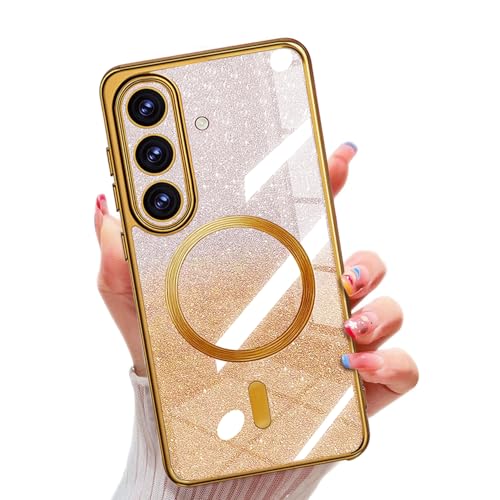 Image of Misscase for Samsung Galaxy S26 Case Compatible with MagSafe,Built-in Camera Lens Protector Full Protection Soft TPU Anti-Scratch Anti-Fingerprint Magnetic Glitter Slim Case Cover Gold