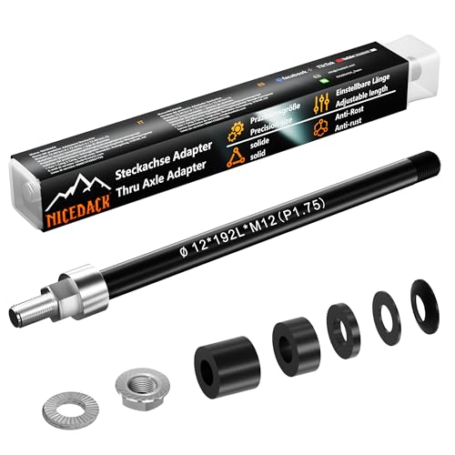 NICEDACK eje pasante M12 x 1,75-167-192 mm con adaptador para enganche de remolque de bicicleta