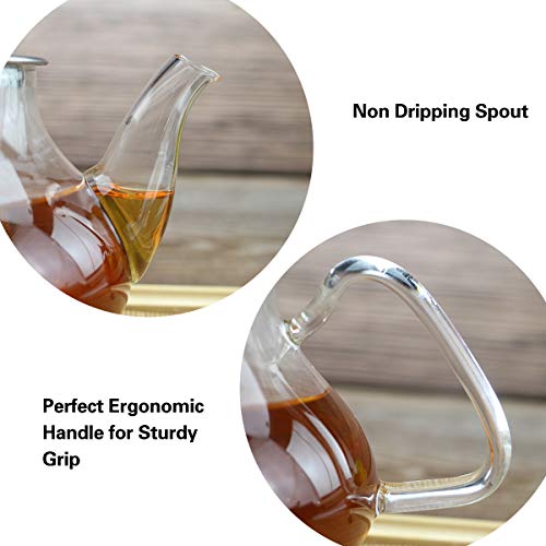 Toyo Hofu High Borosilicate Clear Glass Teapot With Infuser, Removable 304 Stainless Steel Infuser & Lid, Stovetop Safe, Tea Maker Pyrex Glass Tea Pot 800Ml /27Oz #TOP2