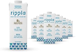 Ripple Non-Dairy Milk, Original| Vegan Milk With 8g Pea Protein| Shelf Stable Single Serve Cartons | On-The-Go | Non-GMO, Plant Based, Gluten Free | 32 oz, Pack of 6