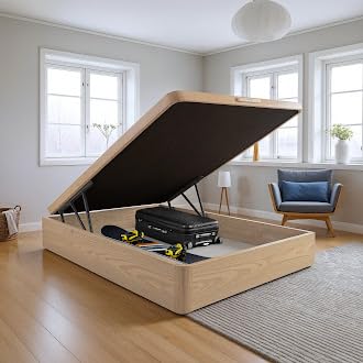 PIKOLIN Canapé Abatible de Madera con Gran Capacidad | Montaje y Retirada Usado Incluido | Esquinas Delanteras Redondeadas | 140x190 | Color Natural | 32 cm Altura | AIRBOX