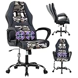 Gaming Chair With Massager, Ergonomic Office Video Gaming Computer Leather Desk Racing, Comfy Massage Silla Gamer for Adults and Kids, Camo