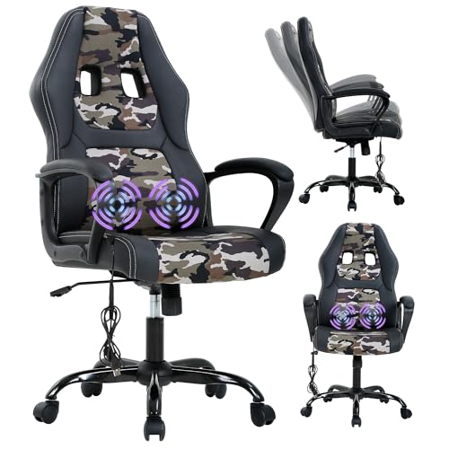 Gaming Chair with Massager, Leather Gaming Desk Chair, Camo