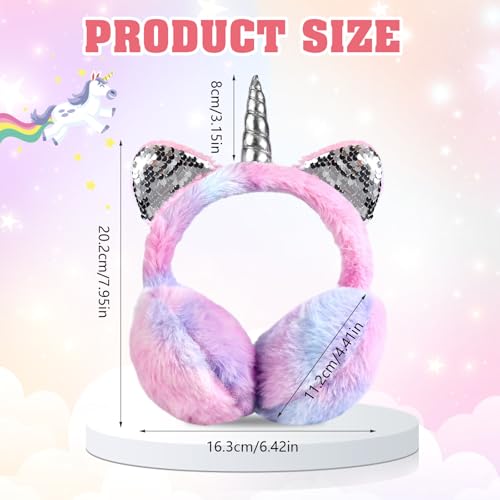 Orejeras de unicornio para niñas que buscan protegerse del frío 3