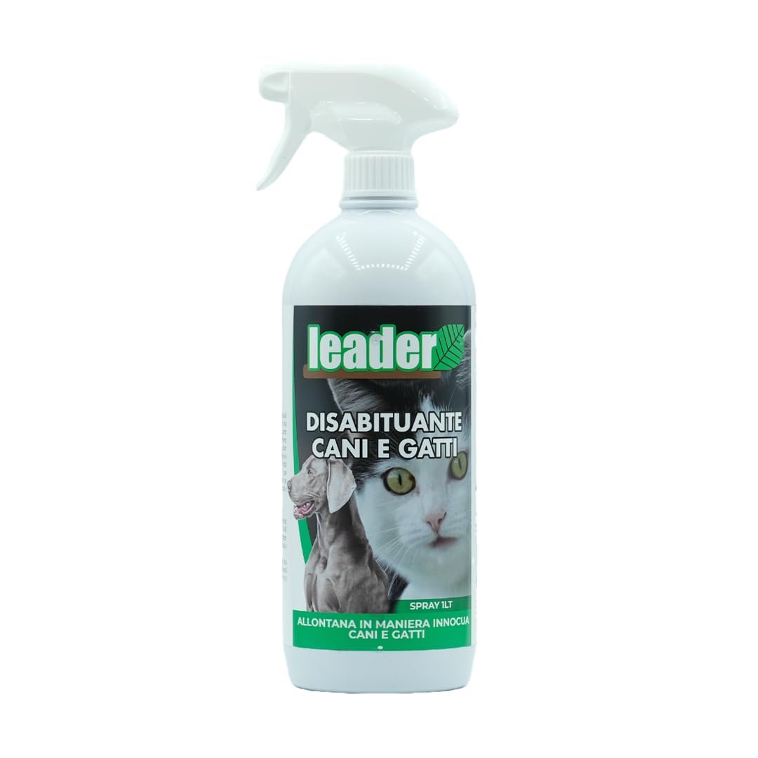 LEADER, Disabituante Spray, Repellente, Dissuasore, Allontana Cani e Gatti, Crea Barriera Olfattiva, Con Oli Essenziali ed Ingredienti Naturali, Uso per Superfici Interne ed Esterne, Formato da 1L
