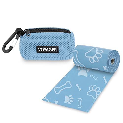 Image of Best Pet Supplies Dog Poop Bag Holder Leash Attachment with Reusable Dispenser for Travel, Walking, Park, and Outdoor Use, Durable with Clip-On - Baby Blue, Mesh Dispenser w /15 Bags