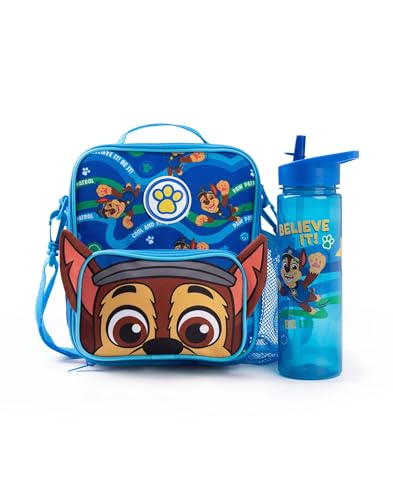 Paw Patrol Chase Blue Lunch Bag and Bottle Set | Believe in it! Cartoon Inspired Lunch Carrier | Adjustable Strap Easy Carry