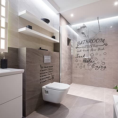 4 Pieces Bathroom Wall Decals Sticker Toilet Rules Soak Relax Enjoy Bathroom Rules Wash Your Hands Love Mom Wall Quote Saying Stickers Vinyl Wall Art Decor For Home Restroom (Black) #TOP1