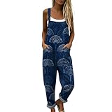 Genérico Monos Mujer Verano Casual, Peto Holgado Estampado Boho Chic con Bolsillos, Mono Largo Elegante de Pierna Ancha, Salopette Transpirable Tallas Grandes para Playa y Vacaciones (01,5XL)