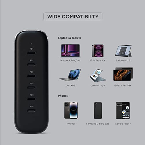 Satechi Gan 200W Usb C Charger With 6 Ports - 2X Usb-C Pd 3.1 (140W) And 4X Usb-C Pd 3.0, Fast Charging Travel Station Compatible With Apple And Most Thunderbolt Usb-C Devices #TOP3