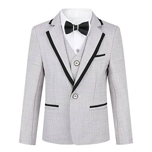 Boys 4 Pieces Suit Set Slim Fit Plaid Blazer Pants Vest Bowtie Formal Dress For Wedding Party #TOP1