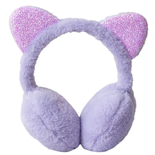 IHCEMIH Ohrenschützer Damen Ohrenschützer Winterzubehör Flauschig Plüsch Einstellbar Erwachsene Outdoor Thermo-Ohrenwärmer Skifahren Laufen Ohren Schutz vor Wind Kalt Modisches für Mädchen Lila.