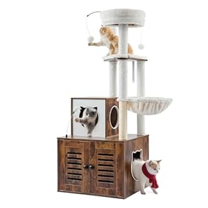 VEVOR Arbre à Chat, 140 cm, Grand Tour d&rsquo;escalade à Chats 2 en 1 avec Meuble à Bac à Litière Condo à Plusieurs Niveaux avec Perchoir, Griffoirs en Sisal, Hamac, Maison de Repos pour Chatons Intérieur