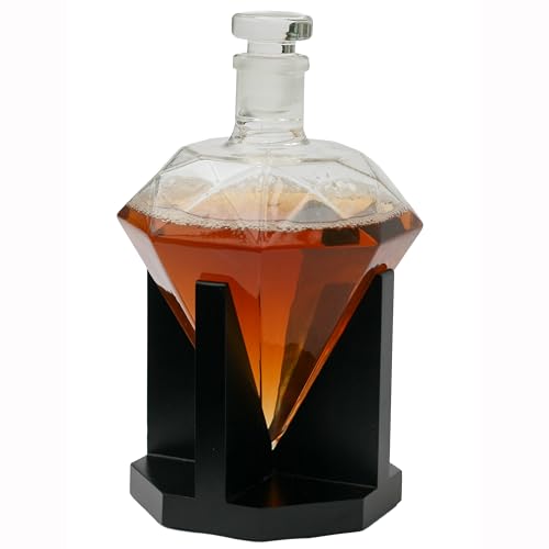 Connoisseur Creations Glass Diamond Decanter with Solitaire Style Wooden Stand