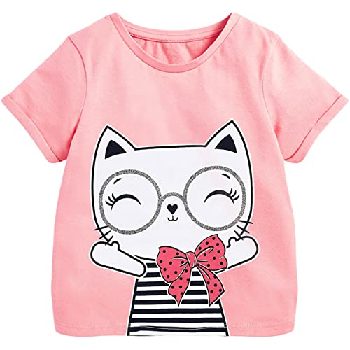 Camiseta de manga corta para niños y niñas, de algodón, con dibujos animados, unicornio, gato, informal, para verano, Dinosaurio Violeta, 92 cm Cover