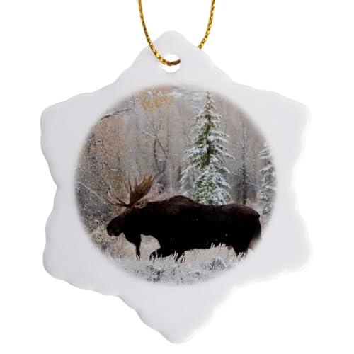 3dRose Snowflake Ornament - Shiras Bull Moose, Autumn Snow - 3-inches (ORN_231958_1)