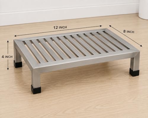 Image of Steel Ka Pida Baithane Wala | Heavy Duty Stainless Steel Pida Stool for Sitting | Multipurpose Low Height Stand for Kitchen, Bathroom & Work | Rust Proof | L 12 x W 8 x H 4 Inch