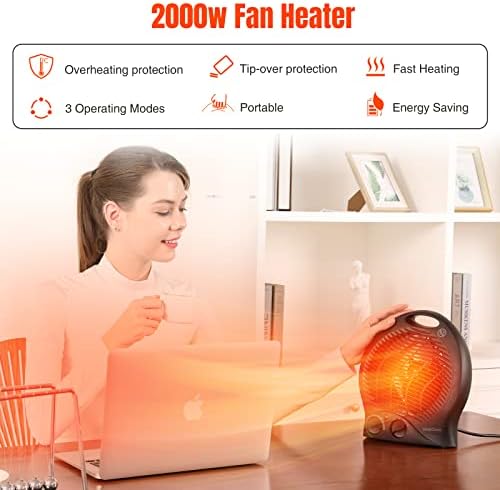 Fan Heaters for Home Low Energy Silent, 2000W 2-in-1 Portable Space Heaters with 3 Heat Settings, Instant Heat Electric Heaters with Energy Efficient for Living Room, Bedroom, Office, Mia&Coco