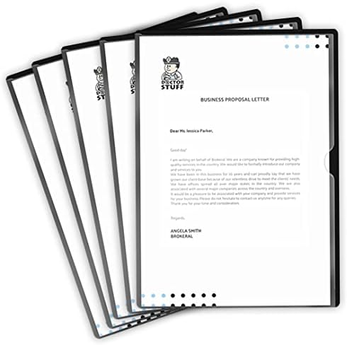 Doctor Stuff - 25 Pack Premium Vinyl Plastic Paperwork Arranger File Folders Letter Size, Black Pocket Project Folders Clear Front, Documents Holder for Home, High School, Office and Medical Files