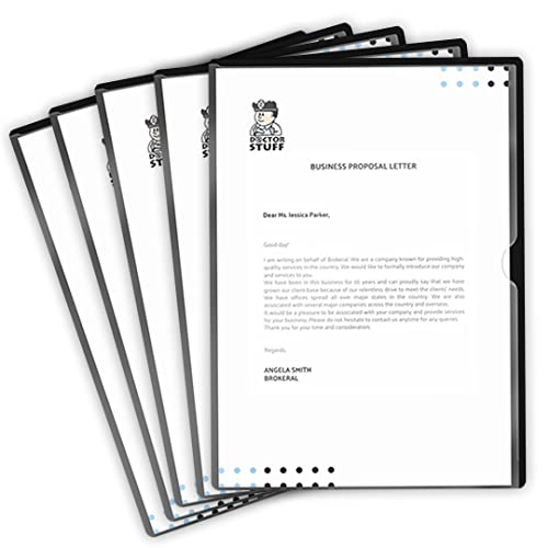 Doctor Stuff - 25 Pack Premium Vinyl Plastic Paperwork Arranger File Folders Letter Size, Black Pocket Project Folders Clear Front, Documents Holder For Home, High School, Office And Medical Files #TOP5