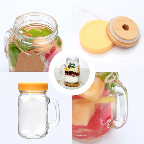 Vasos Mason de 16 onzas con tapas de plástico duraderas y cepillo 8