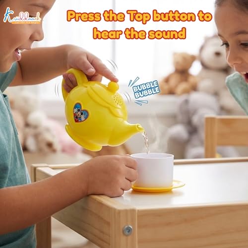 Image of Mickey Tea Trolley - 32 Pcs Disney Character Pretend Play Tea Set for Kids with Lights, Sounds, Electronic Kettle & Saucers, Fun Educational Kitchen Toy for Boys & Girls Age 3+, Red