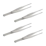 Aoje-Link Stainless Steel Straight Blunt Tweezers, with Precision Horizontal Serrated Tips, Used for Repairs, Barbecues, Auxiliary Tools, Silver, 4pcs