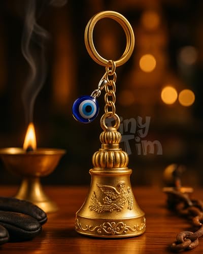 Image of Tiny Tim Guardian Bell with Evil Eye Charm - Protective Motorcycle & Car Accessory - Tibetan-Inspired Design - Wards Off Negative Energy - Ideal Gift for Bikers & Travelers