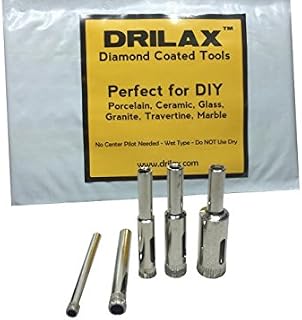 Drilax Diamond Drill Bit Set 3/16, 1/4, 5/16, 3/8, 1/2 Inch Drilling Tile